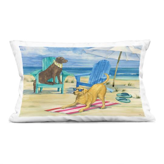 Stupell Industries 14" x 20" Dogs on Beach Towel Decorative Printed Indoor Pillow